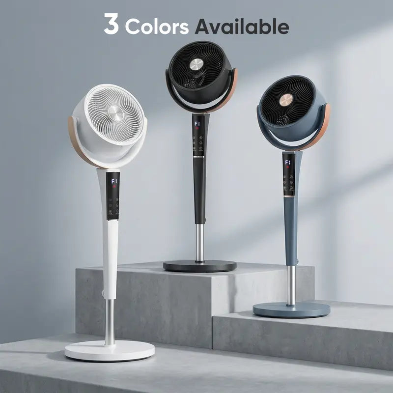 Quiet Bedroom Pedestal Fan with Remote, 20dB DC Motor, 1050 CFM Air Circulator, 15 Speeds, 5 Modes, 120° Oscillation, 12H Timer, LED Light & Adjustable Height