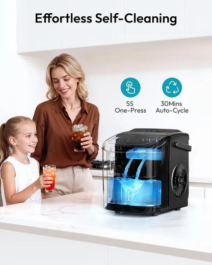 Portable Countertop Ice Maker, 6-Minute Bullet Ice, 26 lb Daily Capacity, Self-Cleaning Compact Ice Machine