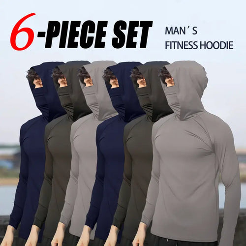 6-Piece Men's Lightweight Hoodie Pullover Set, Slim Fit Long Sleeve Tops with UPF Sun Protection, Soft Breathable Fabric, Casual Summer Menswear