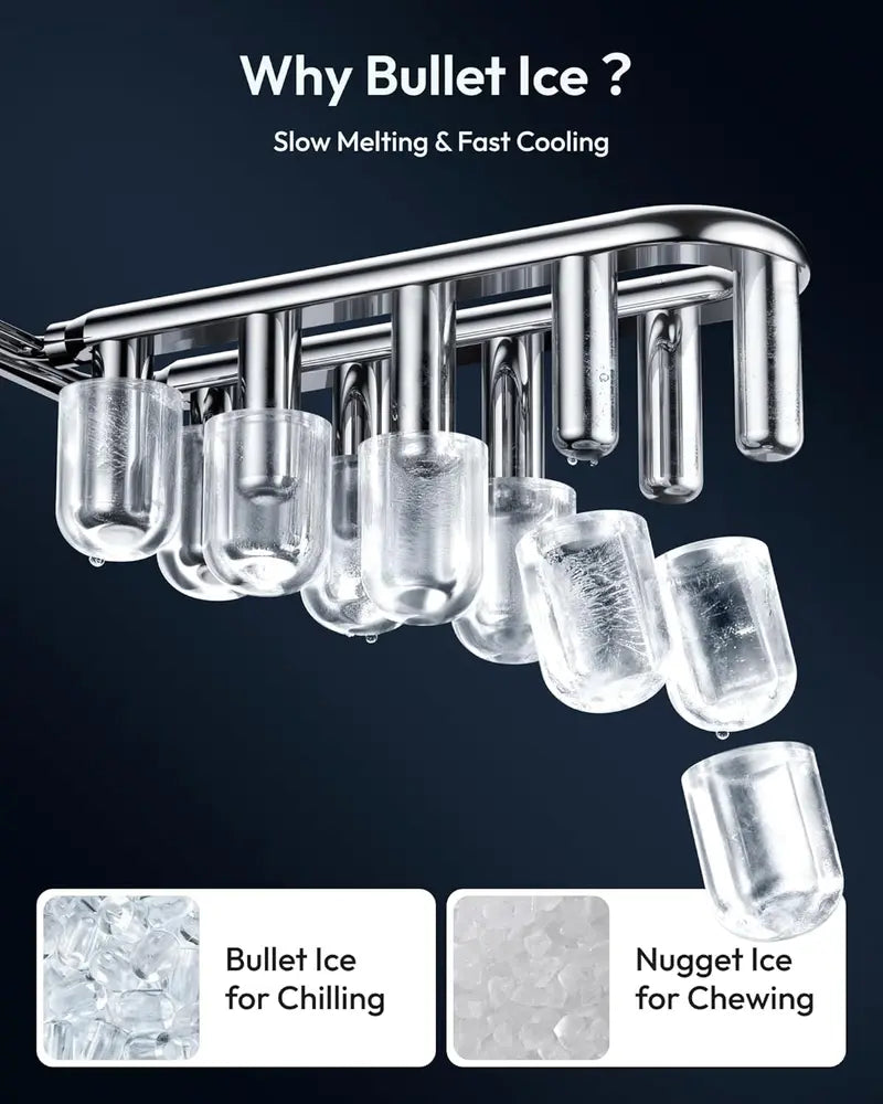 Portable Countertop Ice Maker, 6-Minute Bullet Ice, 26 lb Daily Capacity, Self-Cleaning Compact Ice Machine