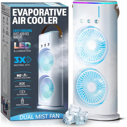 Portable Misting Fan with Remote Control, Oscillating USB-C Rechargeable Cooling Fan, Colour-Changing Light & Lightweight Design
