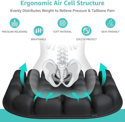 Sondor Upgrade Inflatable Travel Seat Cushion for Airplane - Portable Air Pad with Built-in Pump for Long Flights & Car Rides - Ergonomic Tailbone Pain Relief for Office Chair, Wheelchair, Stadium
