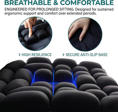 Sondor Upgrade Inflatable Travel Seat Cushion for Airplane - Portable Air Pad with Built-in Pump for Long Flights & Car Rides - Ergonomic Tailbone Pain Relief for Office Chair, Wheelchair, Stadium