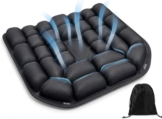 Sondor Upgrade Inflatable Travel Seat Cushion for Airplane - Portable Air Pad with Built-in Pump for Long Flights & Car Rides - Ergonomic Tailbone Pain Relief for Office Chair, Wheelchair, Stadium