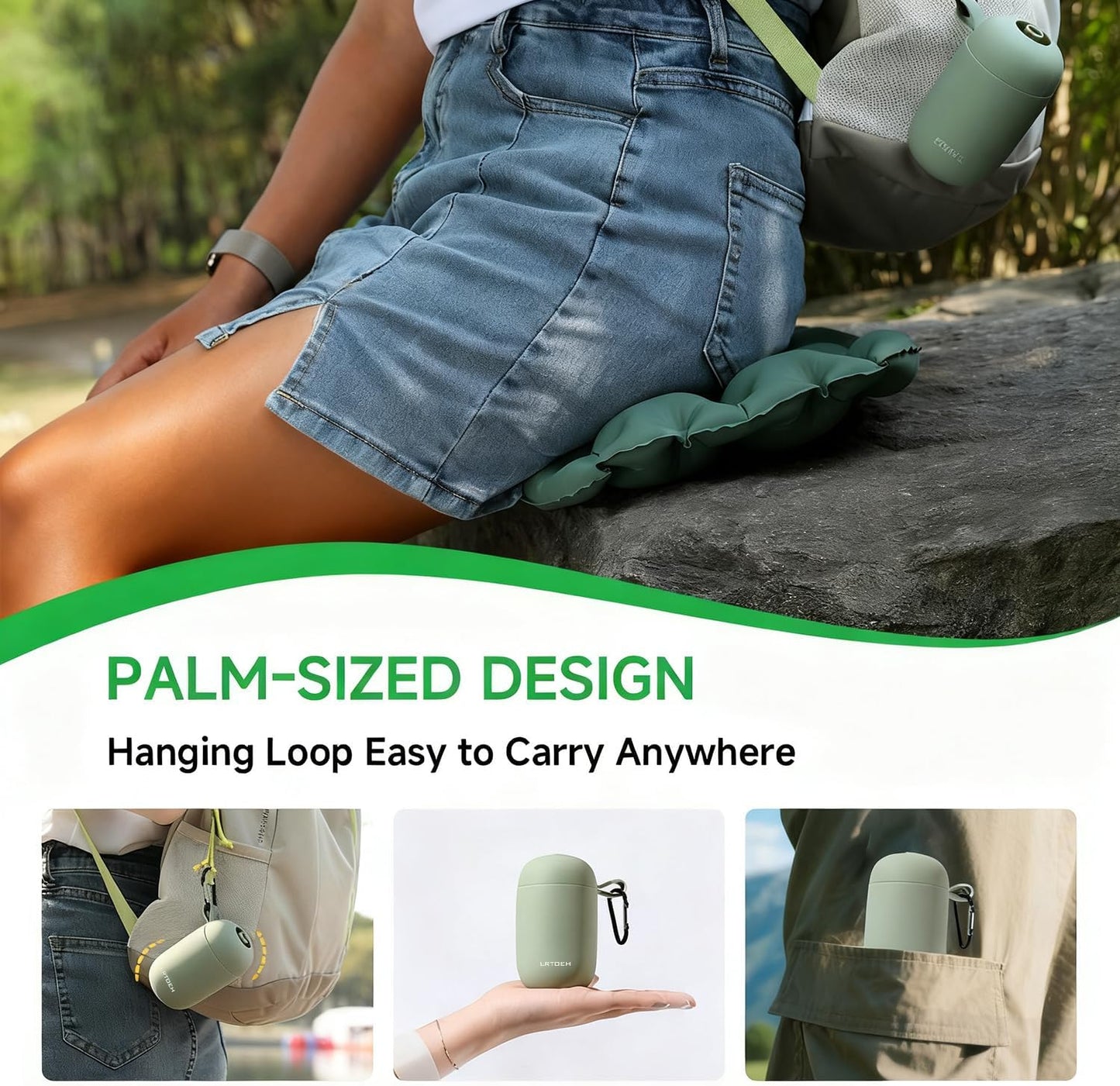 Inflatable Seat Cushion, Lightweight Portable Air Cushion with Pump, Airplane Seat Pad for Flights Pressure Relief, Waterproof Chair Pad, Stadium Cushions for Travel, Camping, Hiking(Green)