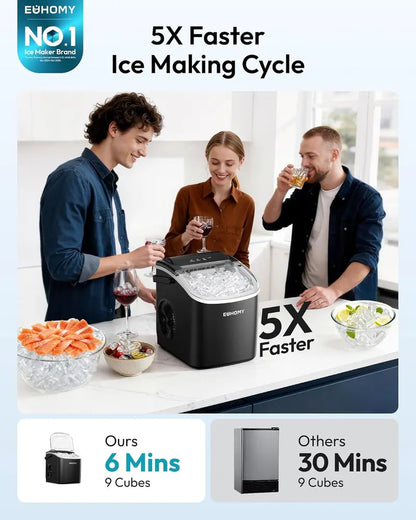 Portable Countertop Ice Maker, 6-Minute Bullet Ice, 26 lb Daily Capacity, Self-Cleaning Compact Ice Machine