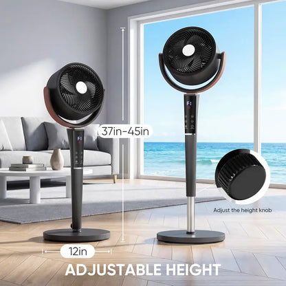 Quiet Bedroom Pedestal Fan with Remote, 20dB DC Motor, 1050 CFM Air Circulator, 15 Speeds, 5 Modes, 120° Oscillation, 12H Timer, LED Light & Adjustable Height