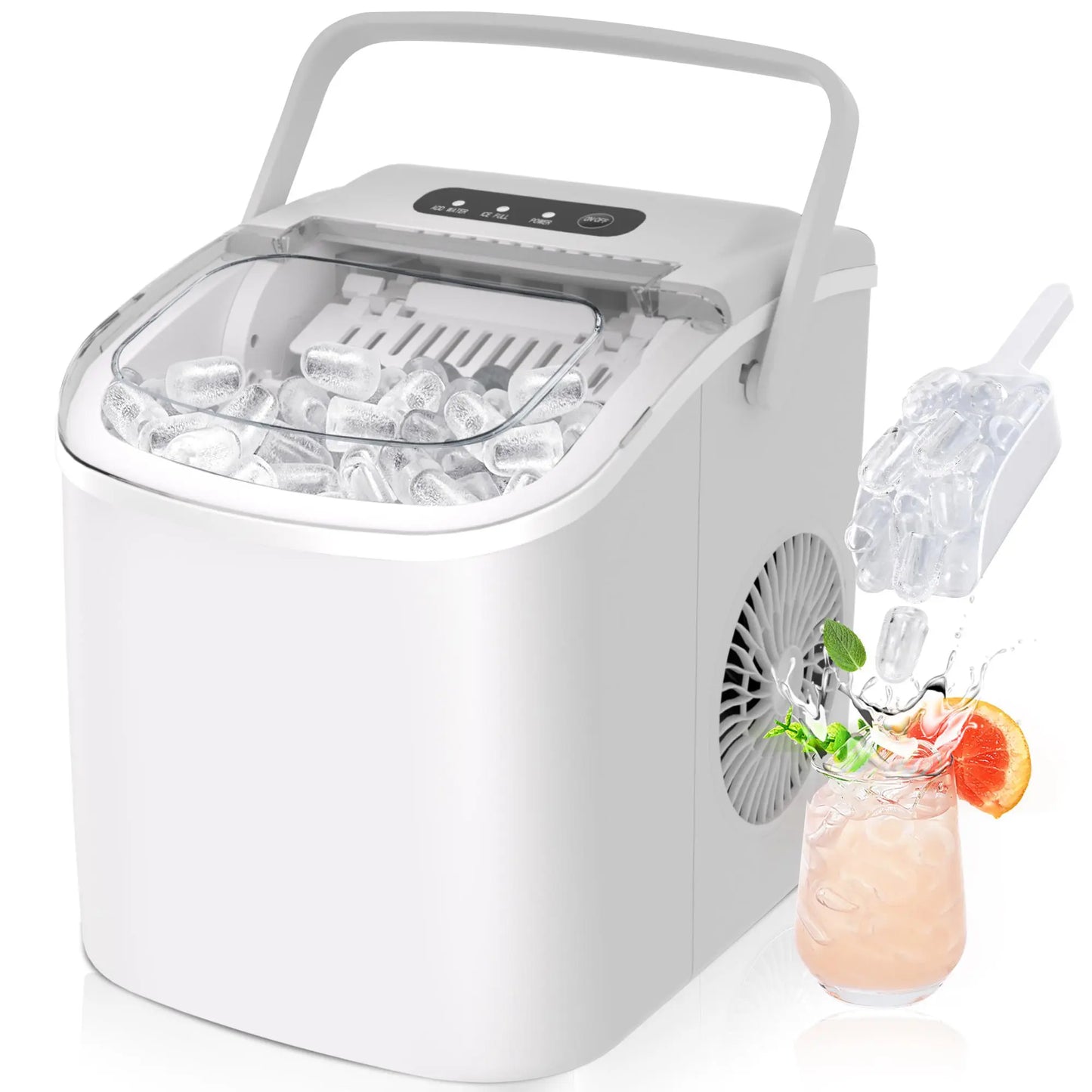 Portable Countertop Ice Maker, 6-Minute Bullet Ice, 26 lb Daily Capacity, Self-Cleaning Compact Ice Machine