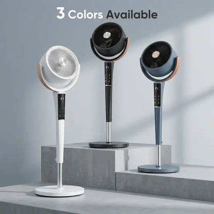Quiet Bedroom Pedestal Fan with Remote, 20dB DC Motor, 1050 CFM Air Circulator, 15 Speeds, 5 Modes, 120° Oscillation, 12H Timer, LED Light & Adjustable Height