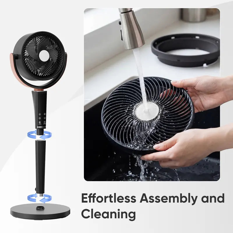 Quiet Bedroom Pedestal Fan with Remote, 20dB DC Motor, 1050 CFM Air Circulator, 15 Speeds, 5 Modes, 120° Oscillation, 12H Timer, LED Light & Adjustable Height