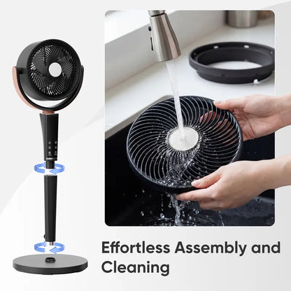Quiet Bedroom Pedestal Fan with Remote, 20dB DC Motor, 1050 CFM Air Circulator, 15 Speeds, 5 Modes, 120° Oscillation, 12H Timer, LED Light & Adjustable Height