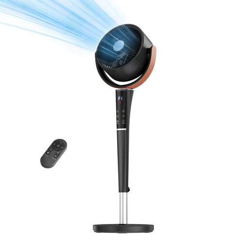 Quiet Bedroom Pedestal Fan with Remote, 20dB DC Motor, 1050 CFM Air Circulator, 15 Speeds, 5 Modes, 120° Oscillation, 12H Timer, LED Light & Adjustable Height