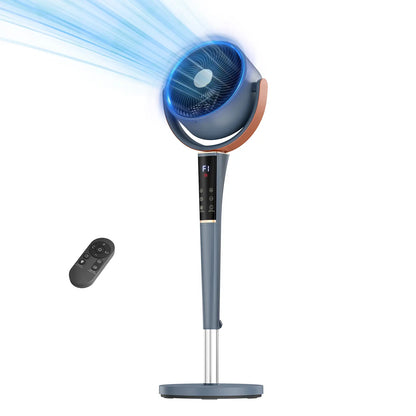 Quiet Bedroom Pedestal Fan with Remote, 20dB DC Motor, 1050 CFM Air Circulator, 15 Speeds, 5 Modes, 120° Oscillation, 12H Timer, LED Light & Adjustable Height