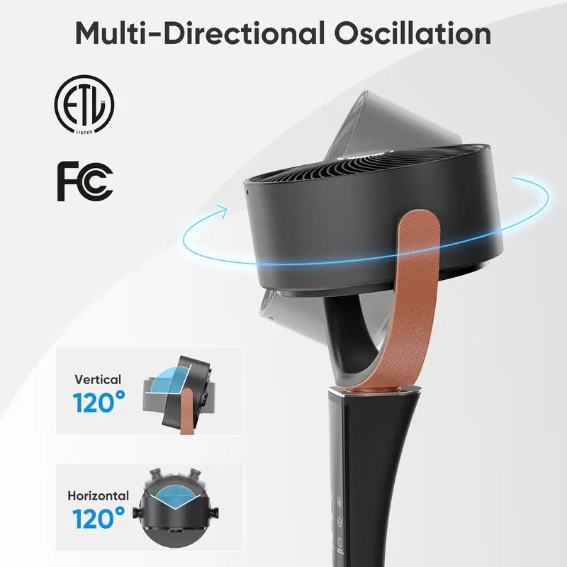 Quiet Bedroom Pedestal Fan with Remote, 20dB DC Motor, 1050 CFM Air Circulator, 15 Speeds, 5 Modes, 120° Oscillation, 12H Timer, LED Light & Adjustable Height