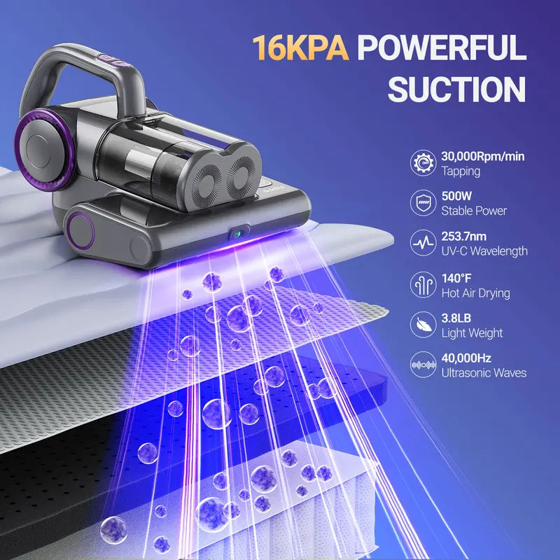 UV-C Bed Vacuum Cleaner with Powerful Suction, Deep Cleaning Mattress Cleaner for Beds, Sofas, Pillows & Fabric Furniture
